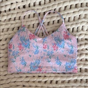 LoveShack Fancy X Bandier Floral Pink and Blue Strappy Crop Top.